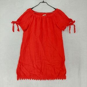 Lungo L'arno Crewneck Orange Red Linen Off the Shoulder Short Sleeve Dress P4095